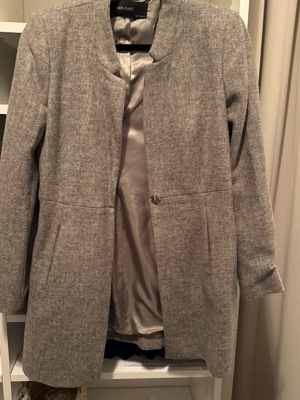 Zara Light Gray Collarless Wool-Blend Coat